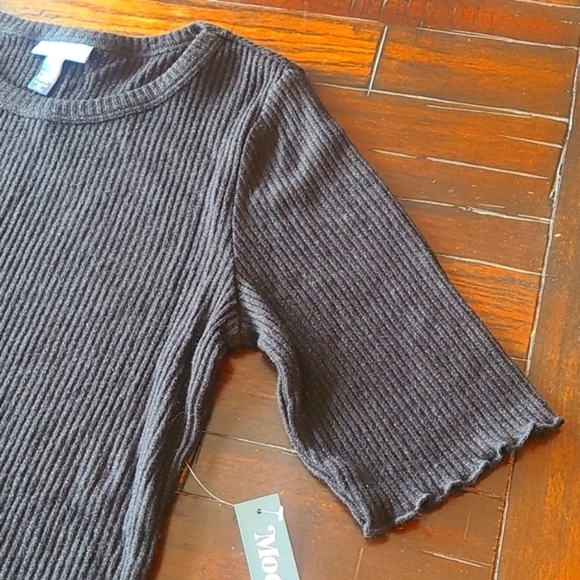 Modcloth black metallic half sleeve crewneck ribbed top size L NWT - Picture 5 of 13